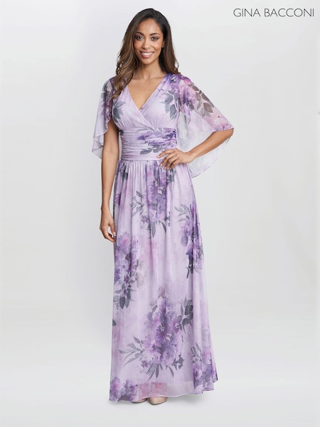 Gina Bacconi Pink Caroline Printed Maxi Dress With Overlay Sleeves (E01646) | €165
