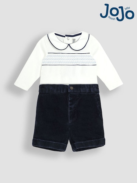 JoJo Maman Bébé Navy Smocked Body And Woven Shorts Set (E01695) | KRW91,600