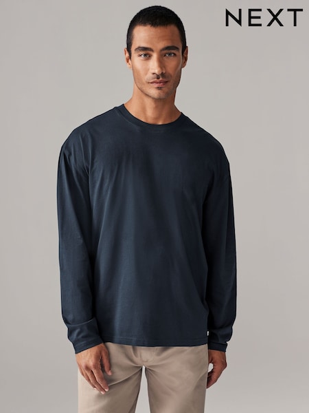 Navy Blue Relaxed Fit Long Sleeve Crew Neck T-Shirt (E01722) | €6