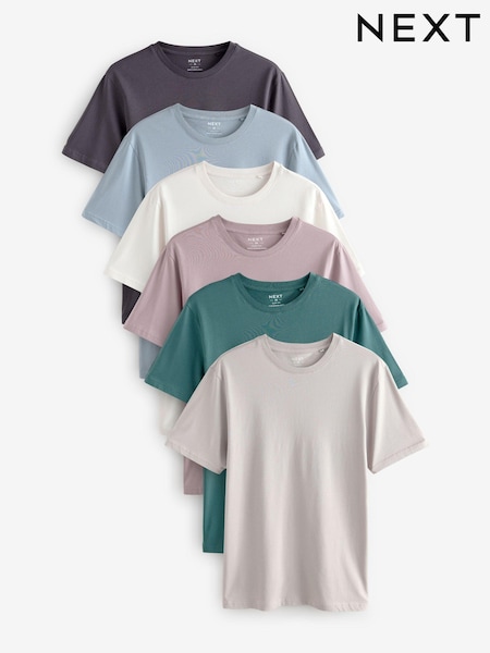 Blues/Purple/Pink/Neutrals Slim Fit Essential Cotton T-Shirts 6 Pack (E01734) | CA$99