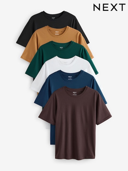 White/Black/Blue/Green/Purple/Yellow Regular Fit Essential Cotton T-Shirts 6 Pack (E01735) | CA$99