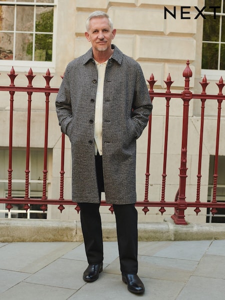 אפור - Check Car Coat With Wool (E01737) | ‏410‏₪