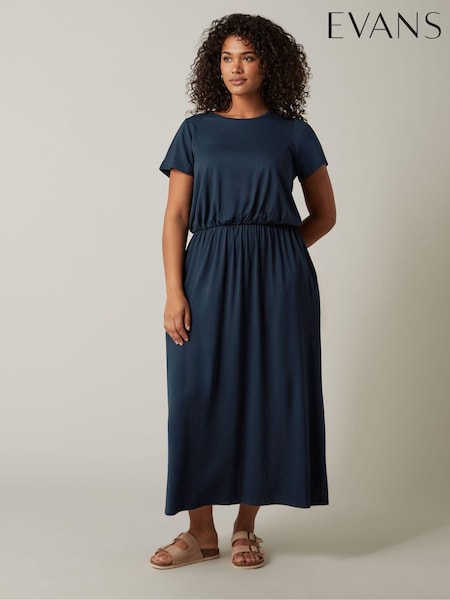 Evans Blue Jersey Pocket Dress (E01757) | 150 LEI