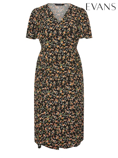 Evans Orange Button Through Angel Sleeve Dress (E01759) | €64