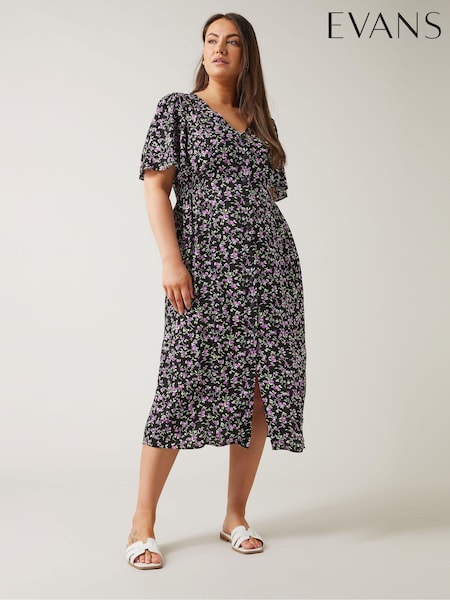 Пурпурный - Evans Orange Button Through Angel Sleeve Dress (E01766) | €25