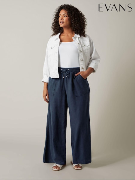 Evans Curve White Linen Wide Leg Trousers (E01769) | €25