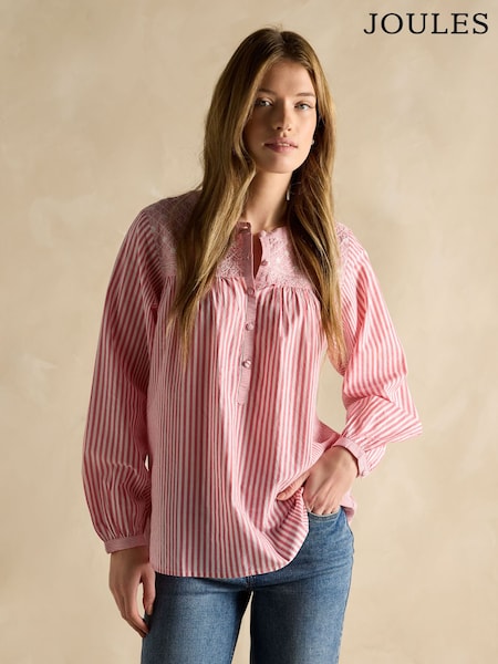 Joules Amelie Red/White Embroidered Cotton Blouse (E01788) | €86