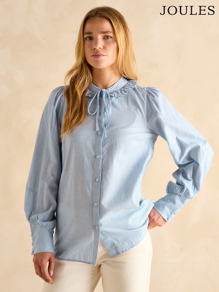 Joules Harper Blue Tie Neck Blouse (E01792) | R$ 485