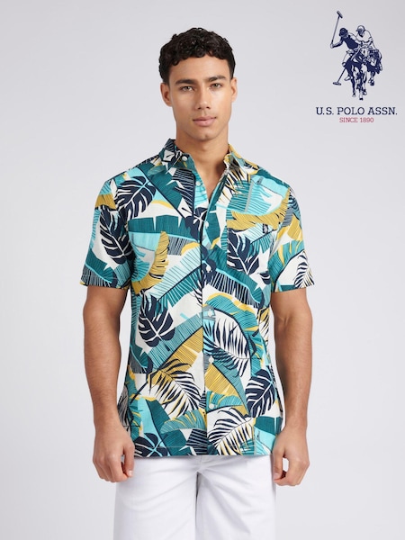 U.S. Polo Assn. Multi Mens Palm Print Short Sleeve Shirt (E01819) | AED349