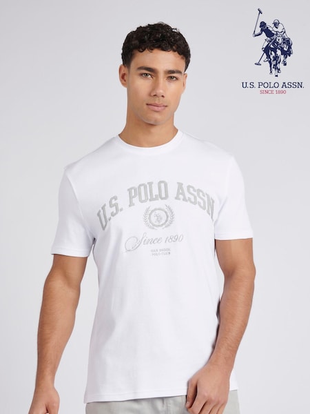U.S. Polo Assn. White Mens Classic Fit Premium Graphic 100% Cotton T-Shirt (E01821) | 173 QAR