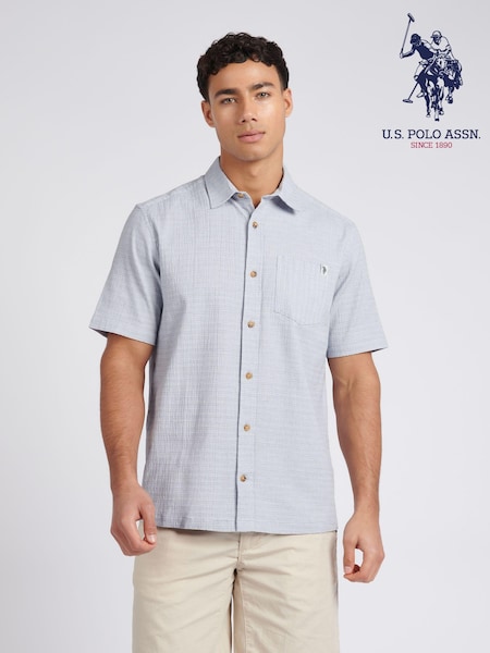 U.S. Polo Assn. Blue Mens Seersucker Stripe Short Sleeve Shirt (E01828) | AED379