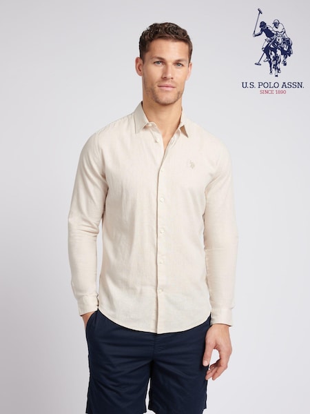 חום - U.s. Polo Assn. Linen Blend Mens Shirt (E01830) | ‏302‏₪