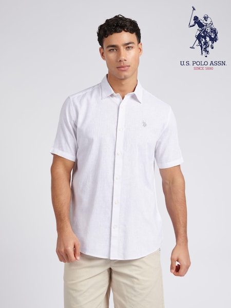 U.S. Polo Assn. White Linen Blend Mens Short Sleeve Shirt (E01832) | AED349