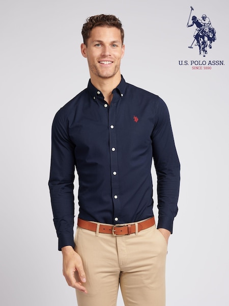 U.S. Polo Assn. Dark Blue Stretch Cotton Mens Poplin Shirt (E01840) | $69