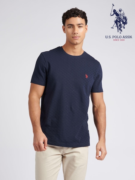 U.S. Polo Assn. Blue Classic Fit Mens Check Texture 100% Cotton T-Shirt (E01846) | R$ 345