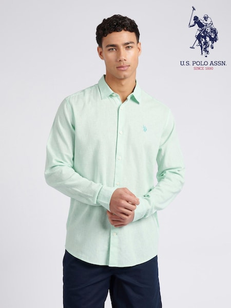 U.S. Polo Assn. Green Linen Blend Mens Shirt (E01851) | 297 QAR