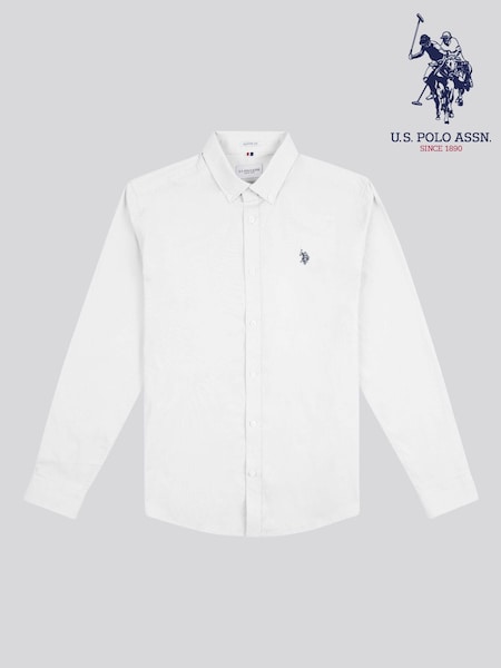 לבן - U.s. Polo Assn. Stretch Cotton Mens Poplin Shirt (E01853) | ‏251‏₪