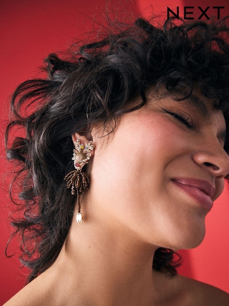 Brown Christmas Reindeer Beaded Earrings (E01878) | AED53