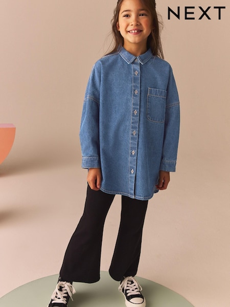 Black Flare 100% Cotton Leggings And Denim Shirt Set (3-16yrs) (E01889) | AED85 - AED106