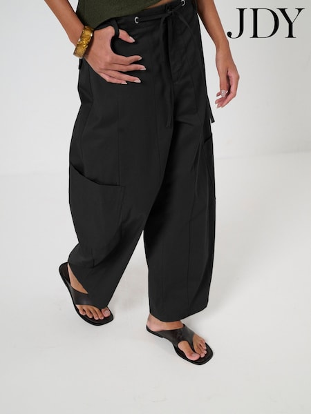 Noir - Jdy Black Cargo Barrel Leg Utility Cargo Trousers