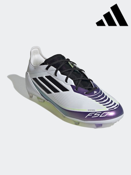 adidas White/Purple Kids F50 Pro Messi Firm Ground Boots (E01919) | R$ 840