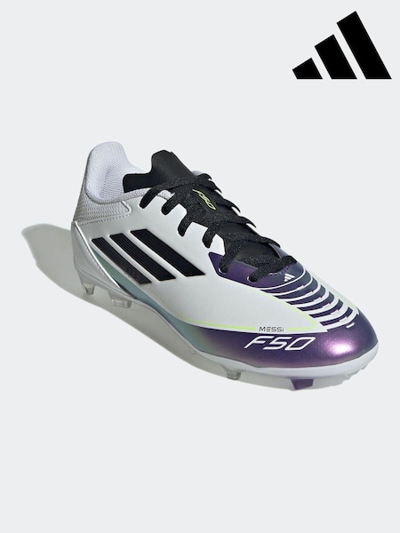 adidas White/Purple Messi F50 Kids League Firm/Multi-Ground Boots (E01924) | R$ 495