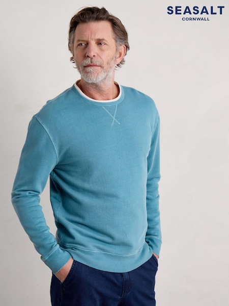 Seasalt Cornwall Blue Mens Bolitho Organic Cotton Sweatshirt (E01943) | €42