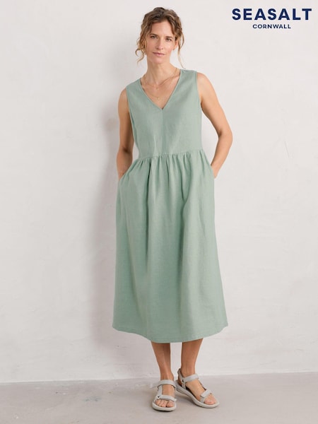 Seasalt Cornwall Green Lowland Heather Sleeveless Dress (E01986) | €51