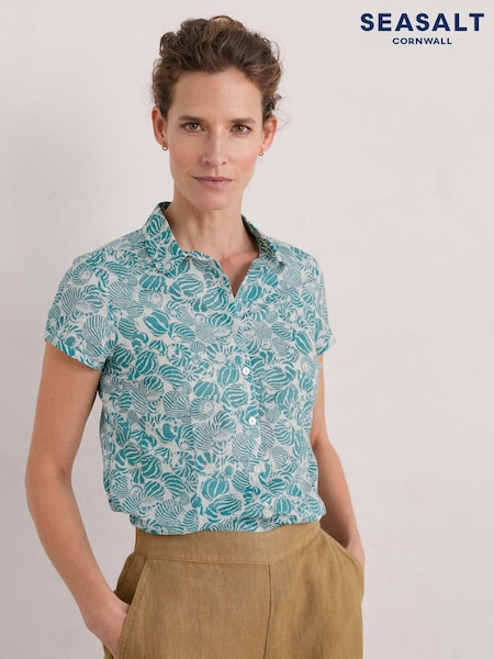 Seasalt Cornwall Green Rushmaker Short Sleeve Shirt (E02005) | €29