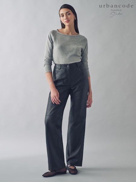 Urban Code Straight Leg Leather Trousers (E02084) | ‏437 د.إ.‏