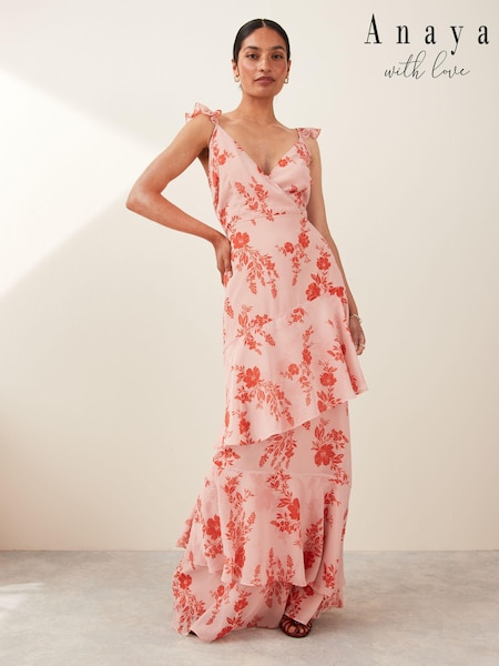 Anaya With Love Ruffle Detail Chiffon Maxi Dress (E02097) | 304 LEI
