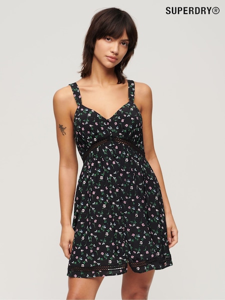 Negru - Rochie tip furou cu decolteu în V și tiv din dantelă Superdry (E02117) | 303 LEI