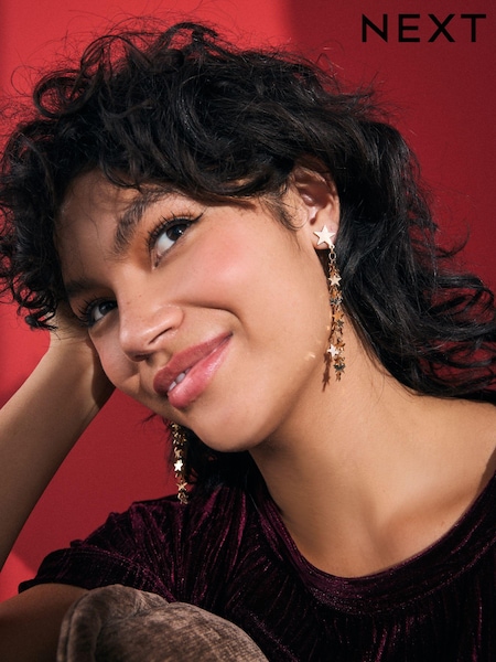 Gold Tone Christmas Star Drop Earrings Made With Recycled Brass and Zinc (E02158) | € 8