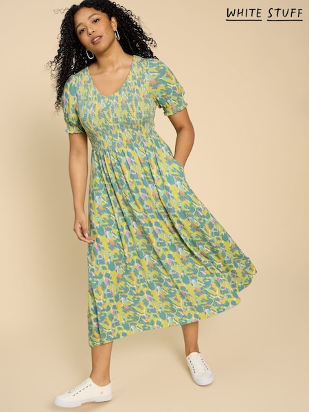 White Stuff Blue Emily Shirred Jersey Dress (E02206) | €43.50