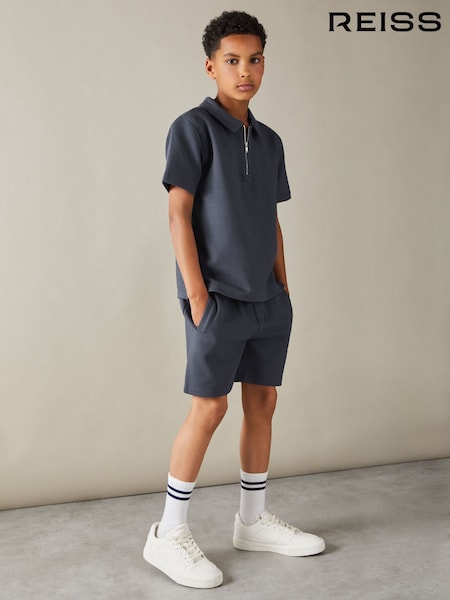 Stahlblau - Reiss Creed Textured Half Zip Polo Shirt (E02265) | 41 €