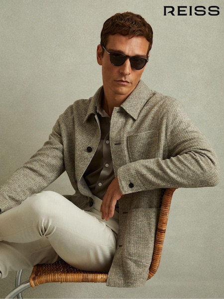 Reiss Oatmeal Check Marble Checked Brushed Workwear Jacket (E02270) | €385