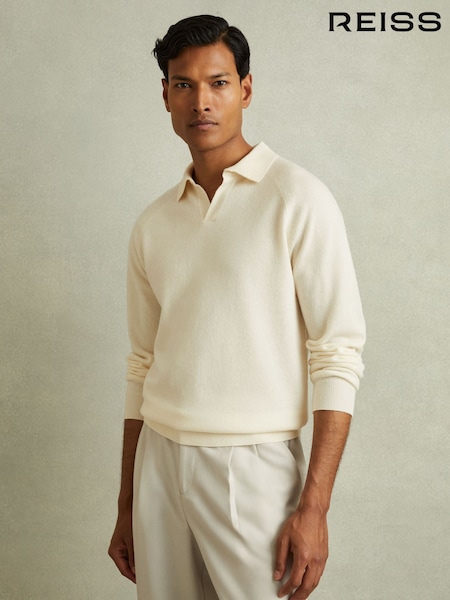 Reiss Ivory Grange Wool-Cashmere Open-Collar Polo Shirt (E02273) | $240