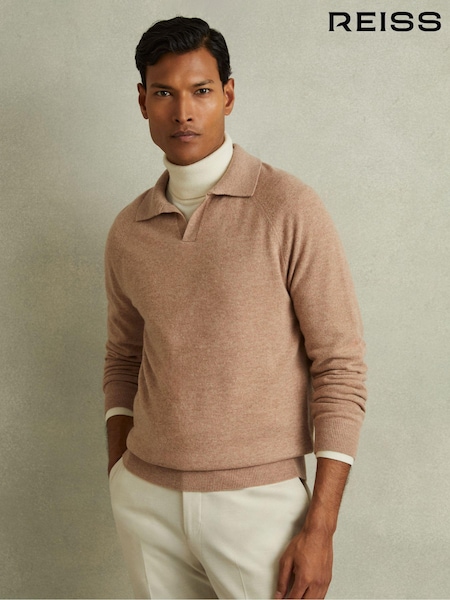 Reiss Soft Camel Grange Wool-Cashmere Open-Collar Polo Shirt (E02281) | €171