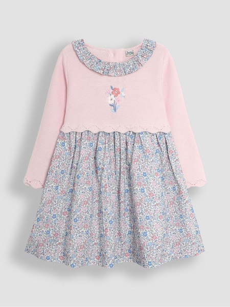JoJo Maman Bébé Pink Floral Collar Knitted Dress (E02285) | €57