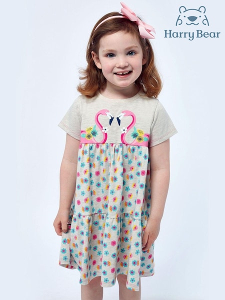 Harry Bear Pink 100% Cotton Flamingo Flower Print Dress (E02299) | €13