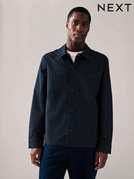 Navy Blue Lightweight Stretch Shacket (E02319) | $55