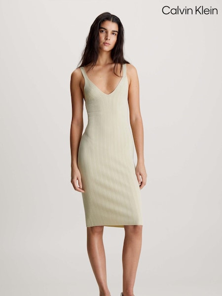 Calvin Klein Green Ribbed Label Sweater Dress (E02432) | €28