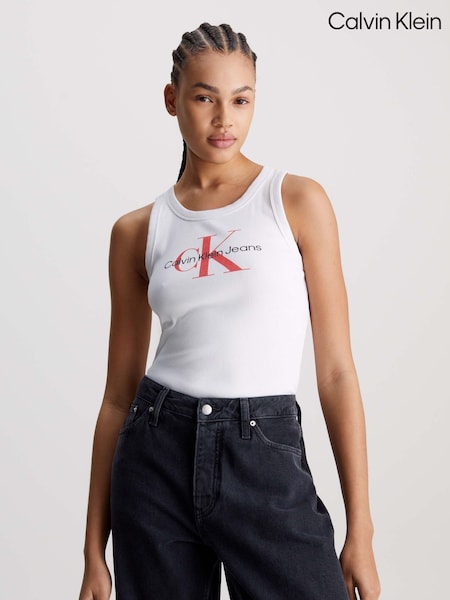 Calvin Klein White Logo Rib Tank (E02438) | AED131