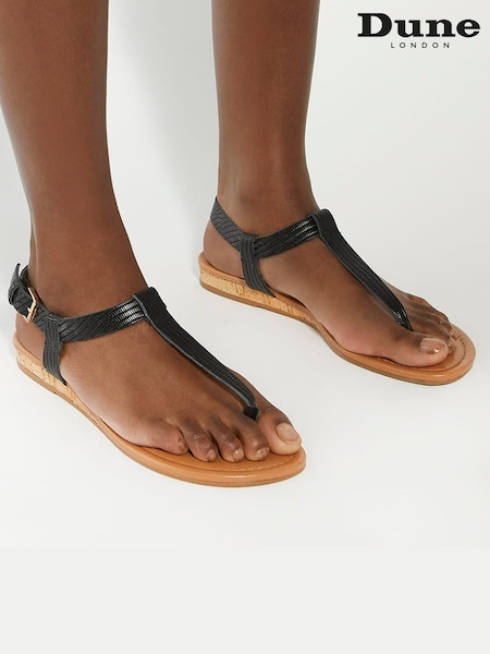 Dune London Black Slim Print Lari Wedge Toe Post Sandals (E02457) | €83