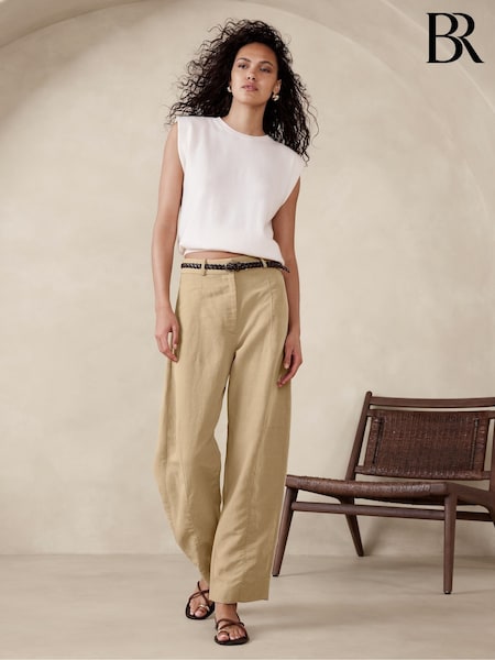 Banana Republic Neutral High Waisted Barrel Tencel Linen Trousers (E02656) | €88