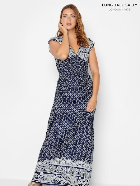 Long Tall Sally Blue Bardot Maxi Dress (E02676) | kr643