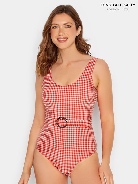 Long Tall Sally Red Gingham Belted Swimsuit (E02695) | €15