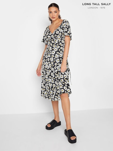 Long Tall Sally Black Daisy Print Wrap Dress (E02701) | €17.50