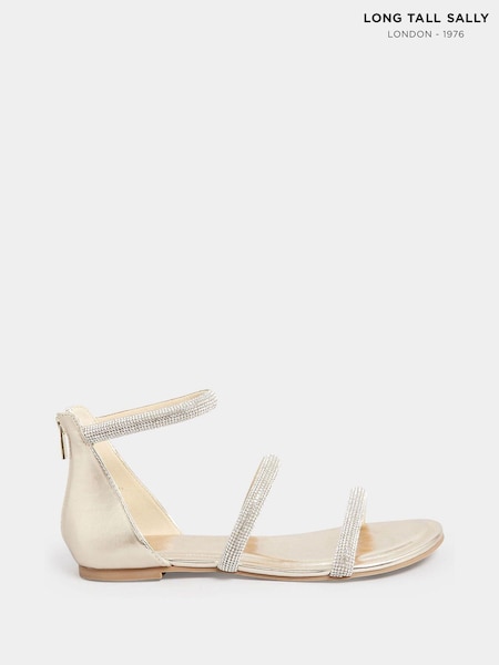 Long Tall Sally Diamante Strap Flat Sandals (E02721) | 335 LEI