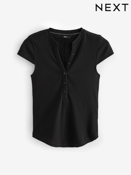 Black Short Sleeve Ribbed Henley T-Shirt (E02745) | 59 QAR